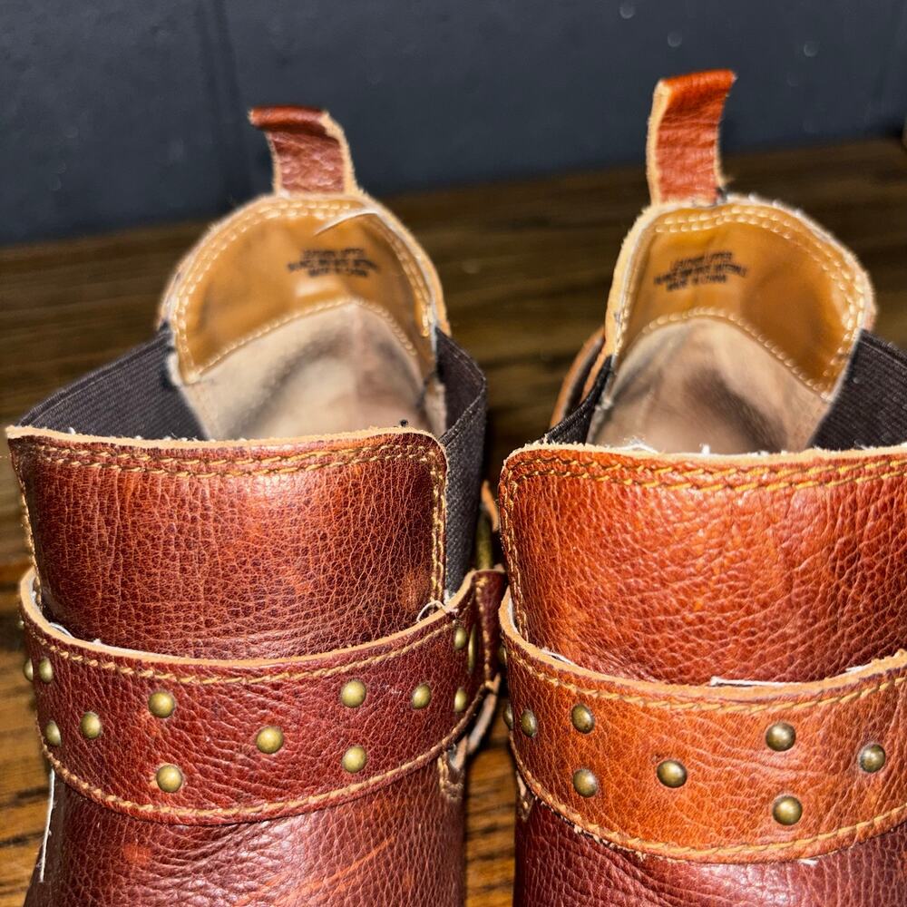 BOC Born Brown Leather Cutout Harness Ankle Boots Studded Western Women’s 10 - Picture 7 of 8